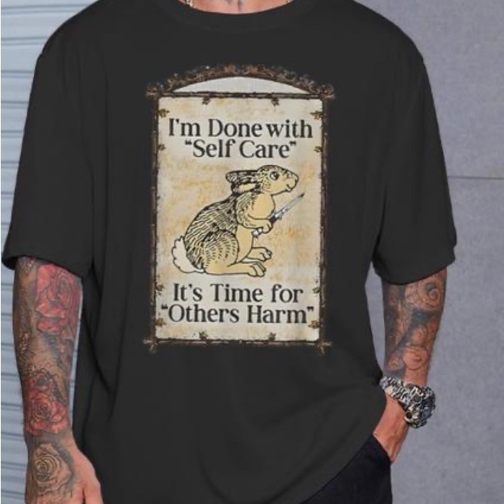 Men's Black Graphic Tee with Rabbit Design